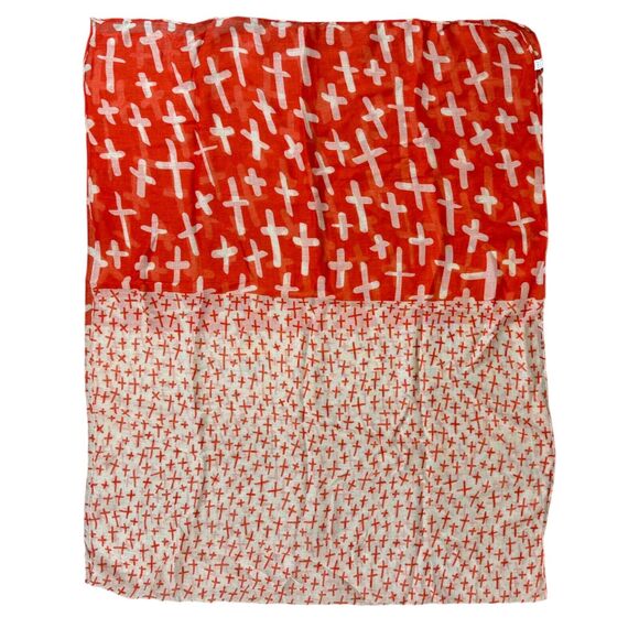 Women's Infinity Scarf Orange Ivory Printed Lightweight Summer Square Head Wrap - Picture 4 of 4